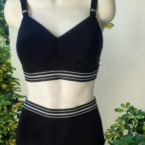 Padded black cotton bralette and high waist panties with tummy compression