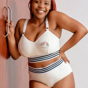 white cotton bralette and high waist panties with tummy compression