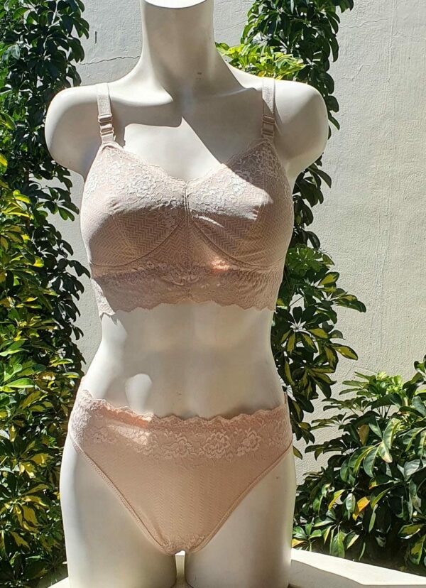 beige lace bralette and thong set