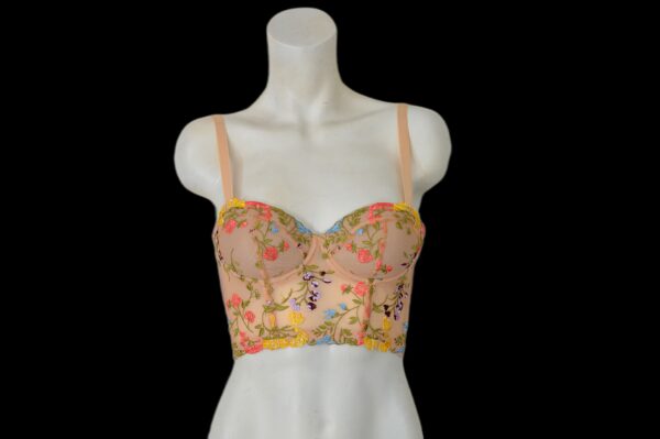 Floral bustier wired bra on a mannequin